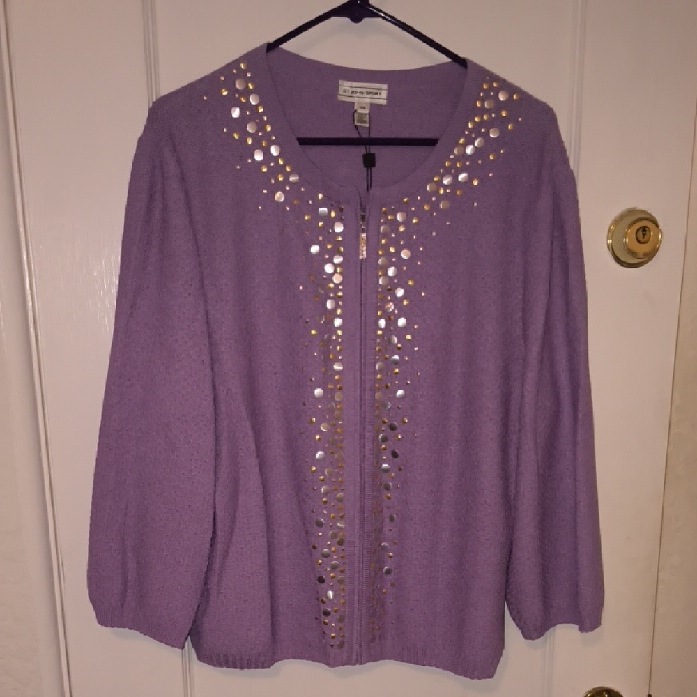 NWT St John Sport | Chic Purple Cardigan with Silver Accents